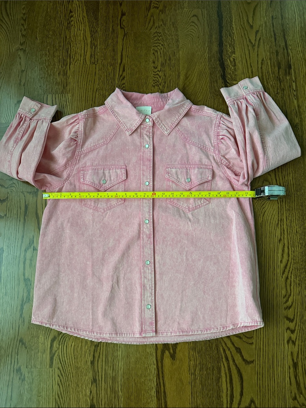 Entro pink canvas 3/4 puff sleeve shirt large - Picture 10 of 12
